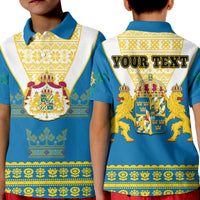 Custom Sweden Polo Shirt KID Swedish Coat Of Arms With Scandinavian Flowers - Wonder Print Shop