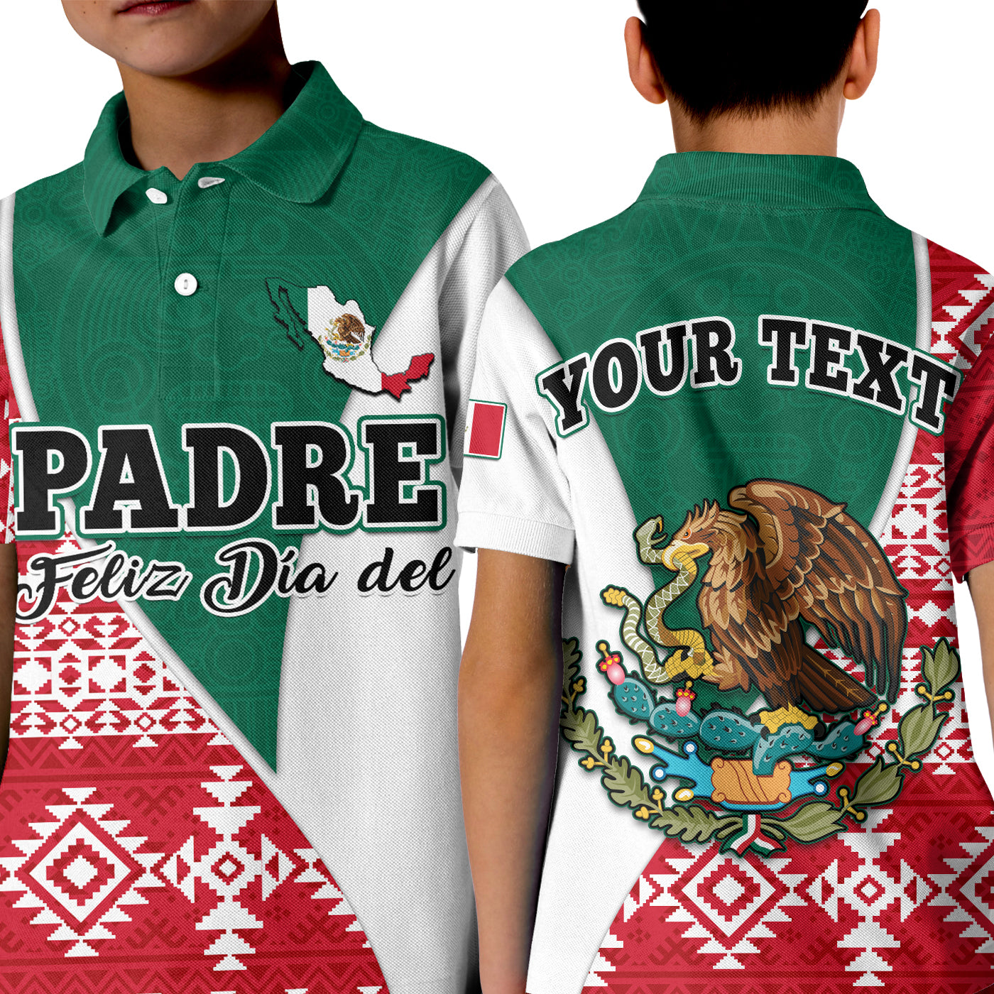 Custom Happy Mexico Fathers Day Polo Shirt KID Mexican Aztec Pattern - Wonder Print Shop