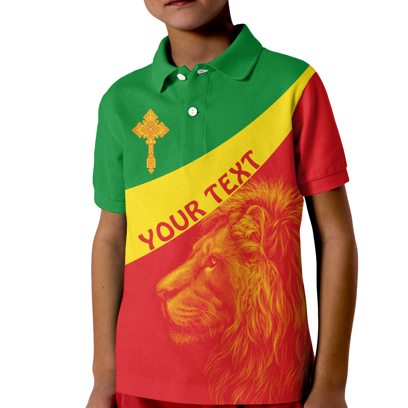 Custom Ethiopia Polo Shirt KID Ethiopian Cross and Lion of Judah LT13 - Wonder Print Shop