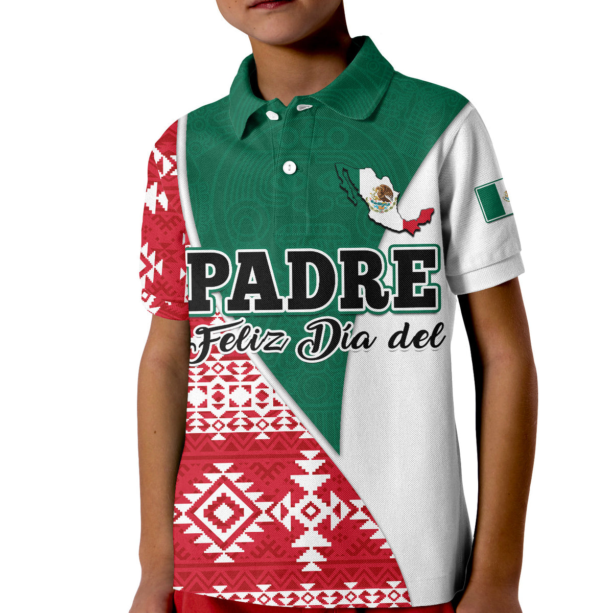Custom Happy Mexico Fathers Day Polo Shirt KID Mexican Aztec Pattern - Wonder Print Shop
