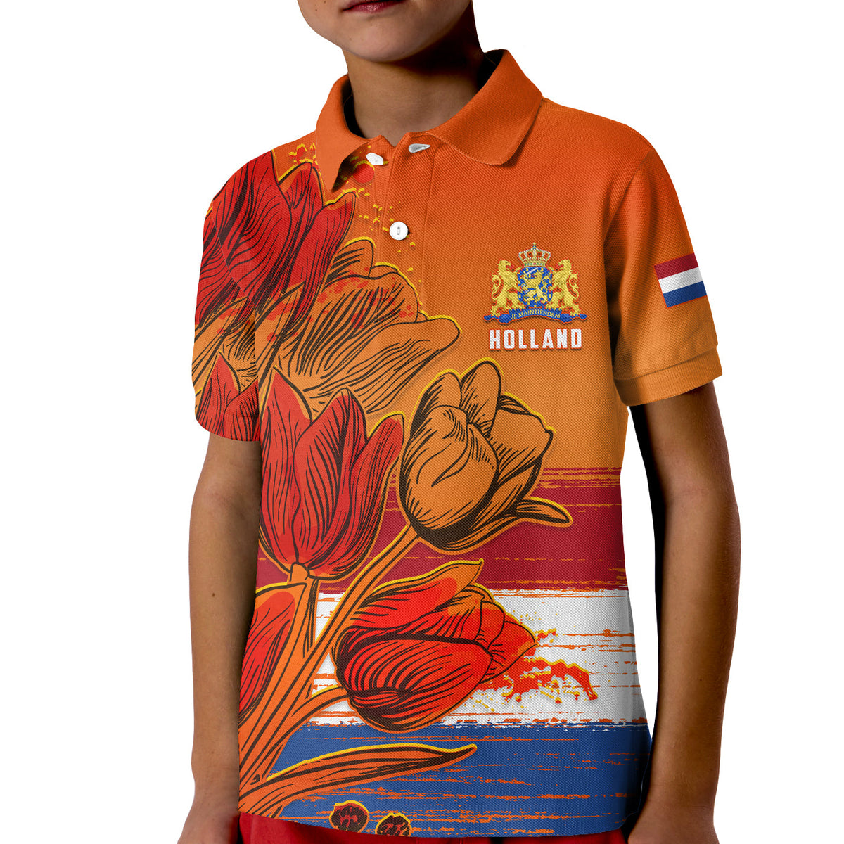 Netherlands Polo Shirt KID Style Tulip National Flower LT13 - Wonder Print Shop