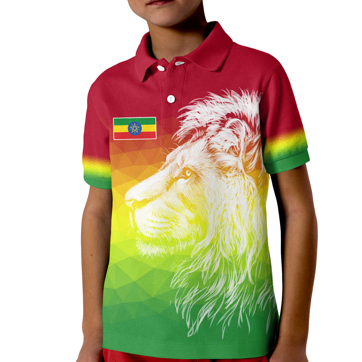 Ethiopia Polo Shirt KID Lion Ethiopian Style Flag LT13 - Wonder Print Shop