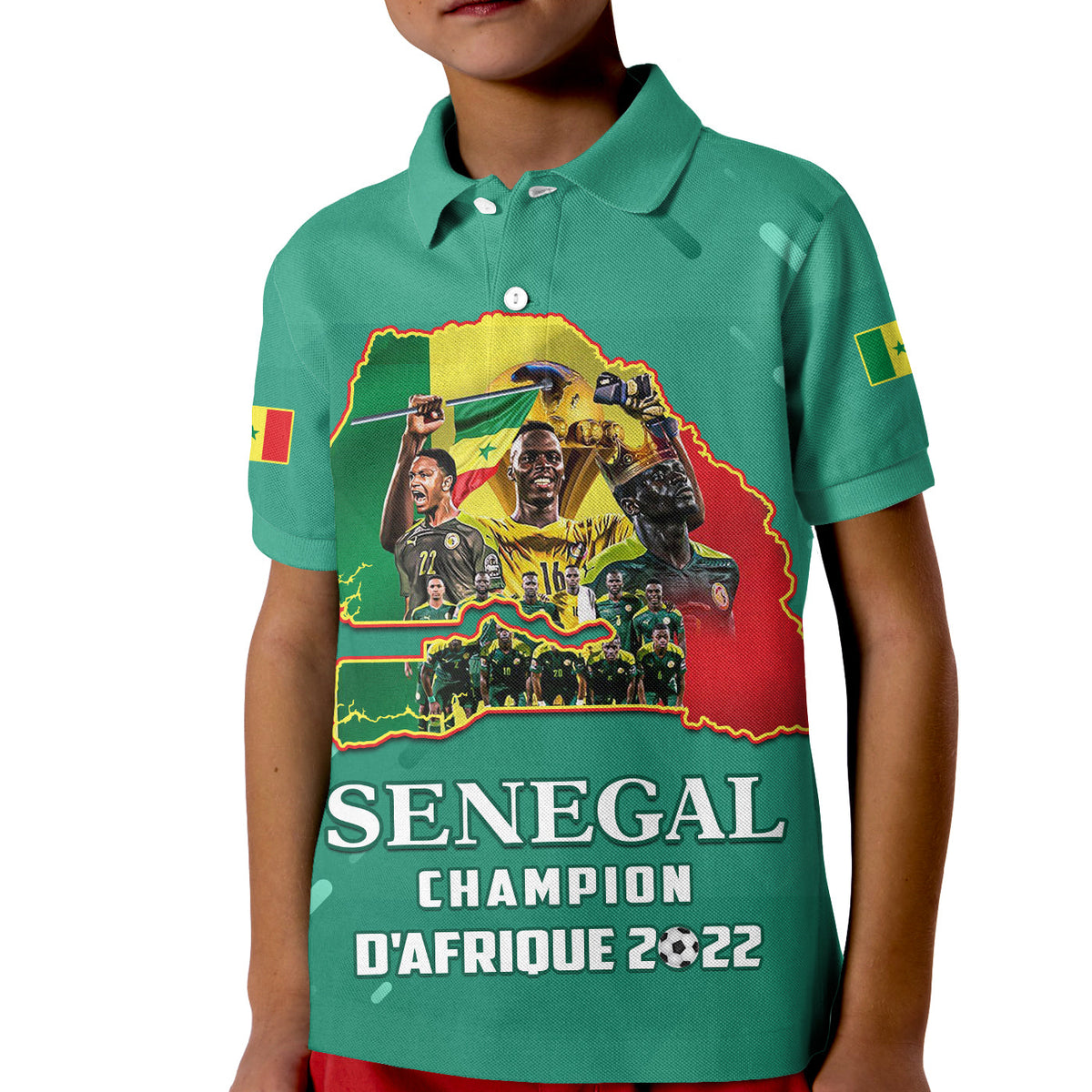 Custom Senegal Football Polo Shirt KID The Champions 2022 Style Map and Lion LT13 - Wonder Print Shop