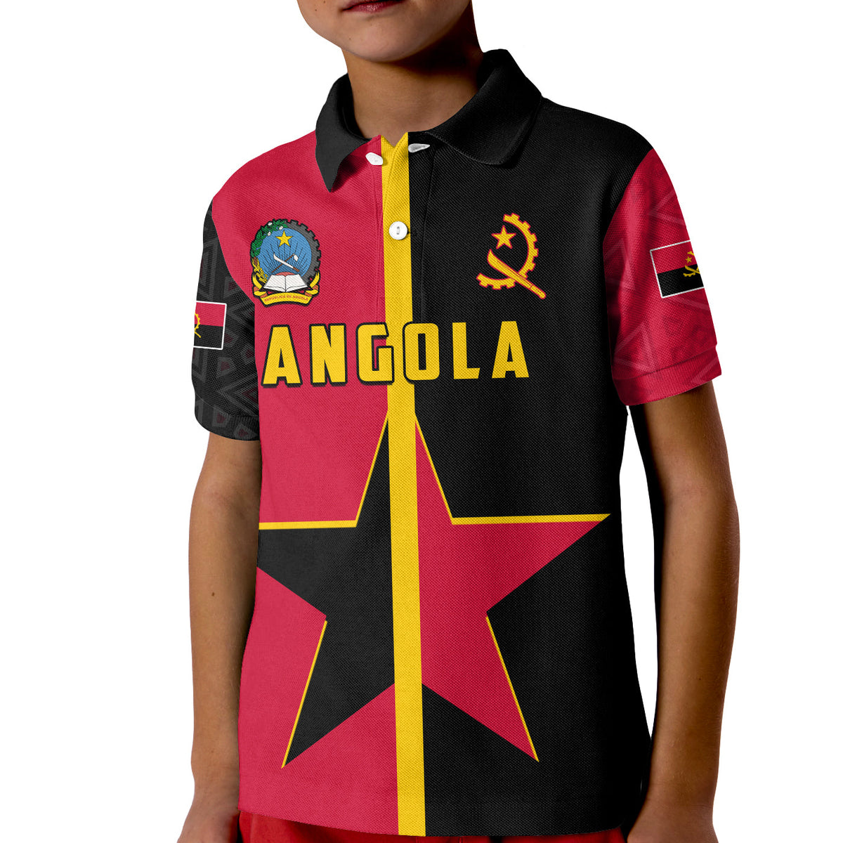 Custom Angola Polo Shirt KID Star and Flag Style Sporty LT13 - Wonder Print Shop