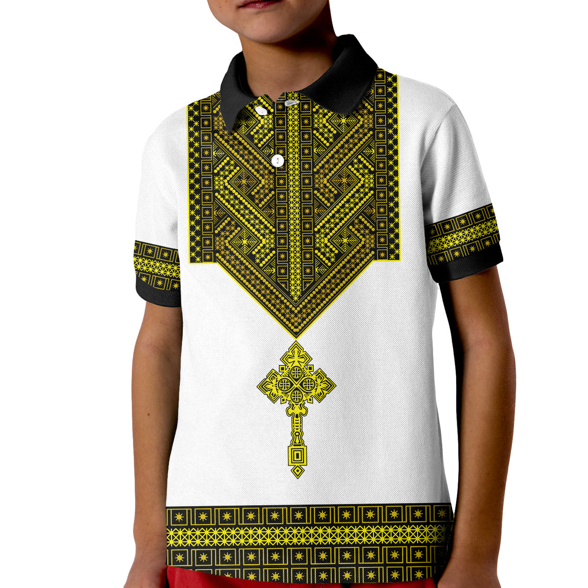 Ethiopia Tibeb Polo Shirt KID Royal Ethiopian Cross LT13 - Wonder Print Shop