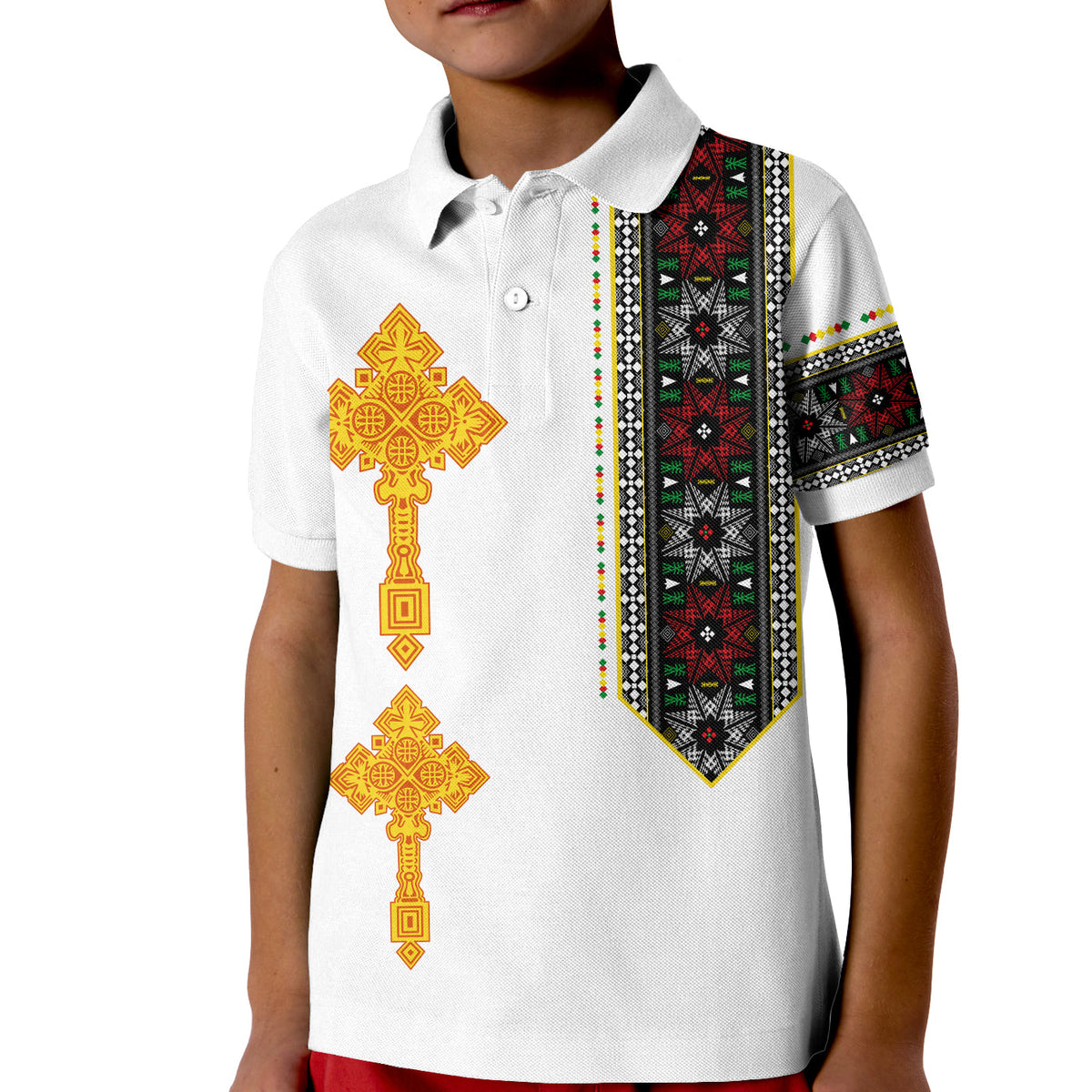 Ethiopia Tibeb Polo Shirt KID Ethiopian Cross Fashion LT13 - Wonder Print Shop