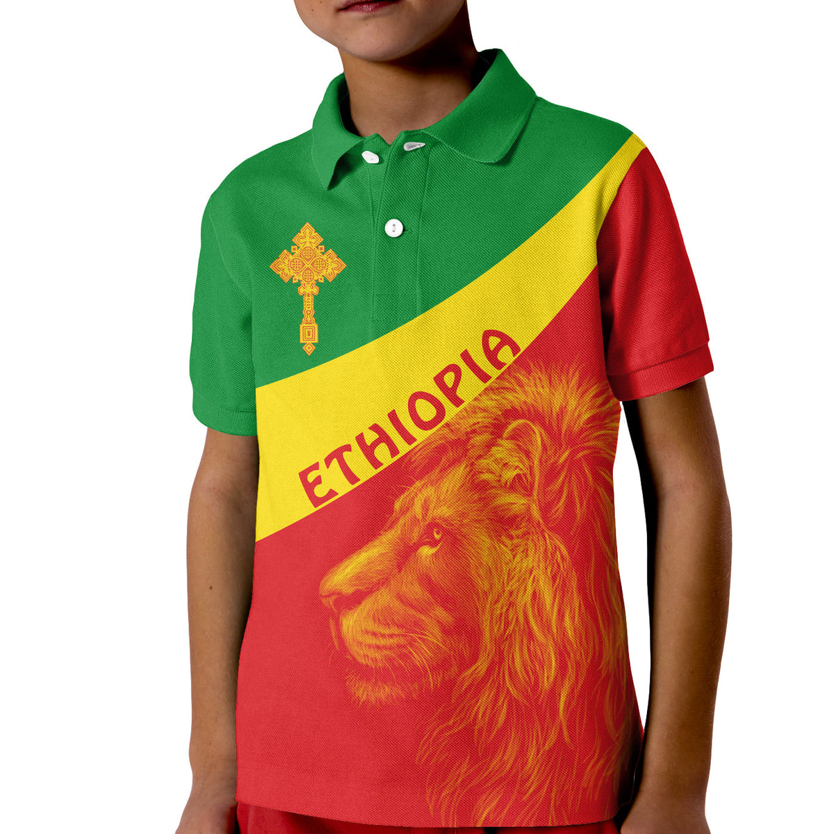 Ethiopia Polo Shirt KID Ethiopian Cross and Lion of Judah LT13 - Wonder Print Shop