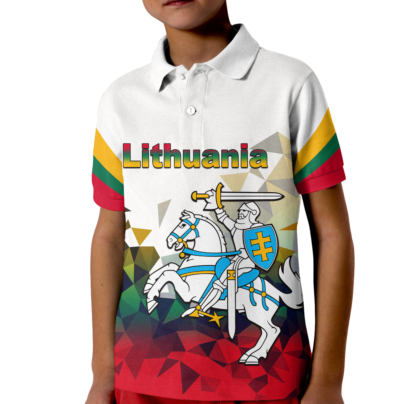 custom-personalised-lithuania-polo-shirt-kid-polygonal-template-style
