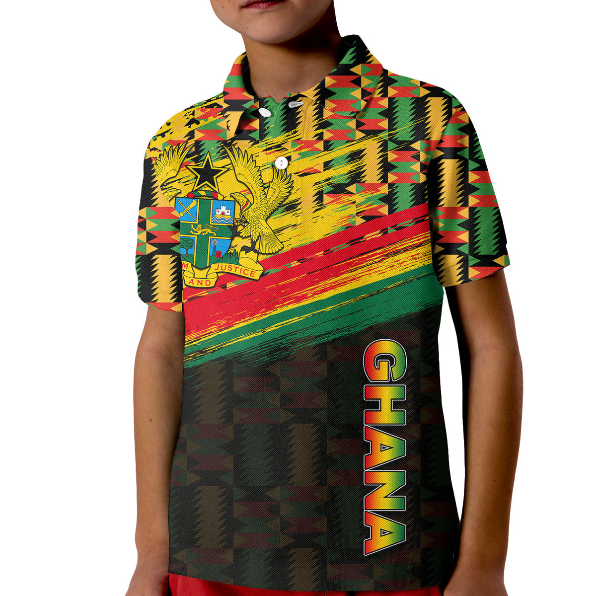 Ghana Polo Shirt KID Polygonal LT6 - Wonder Print Shop