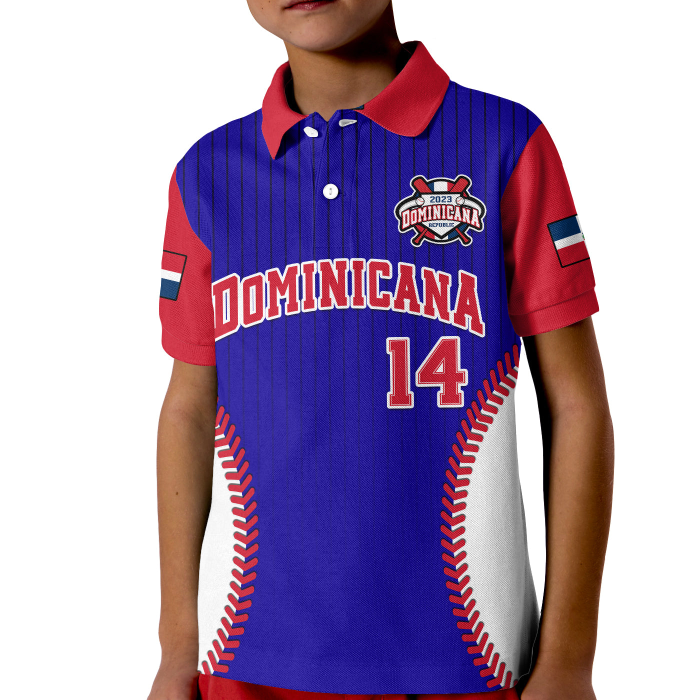 (Custom Text And Number) Dominican Republic Baseball Polo Shirt 2023 KID Version Blue LT14