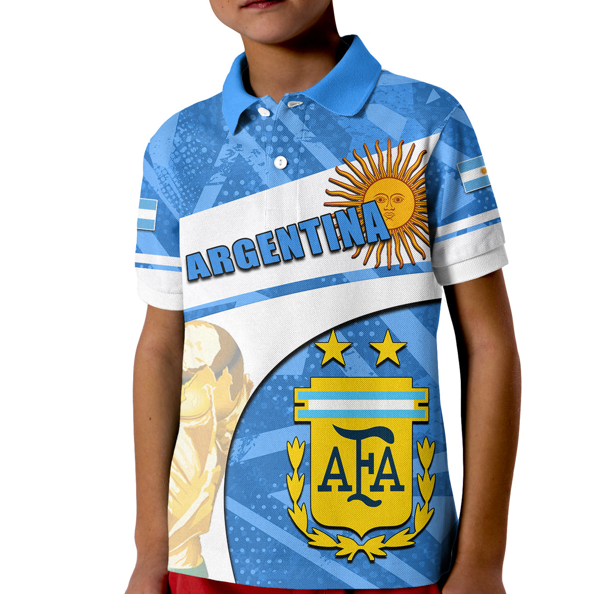 Custom Argentina Polo Shirt Football 2022 KID Basic Style LT6 - Wonder Print Shop