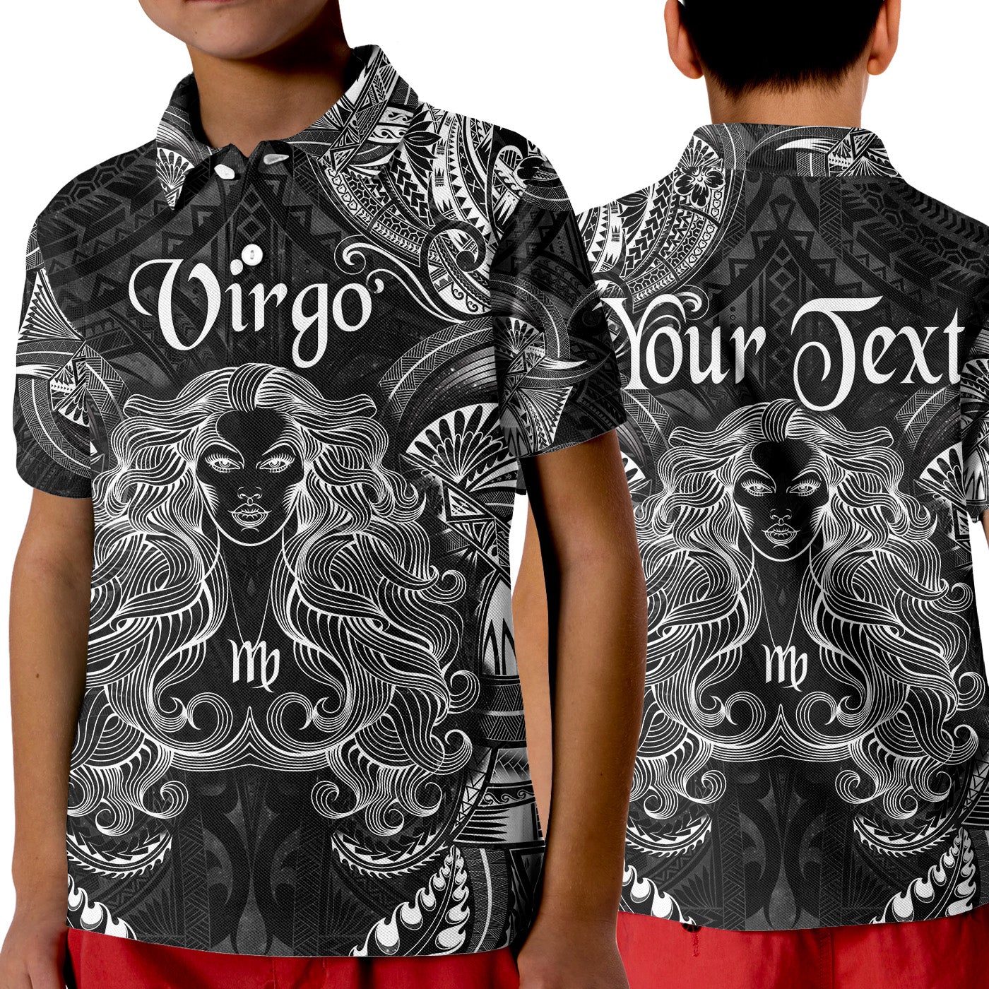 custom-personalised-virgo-zodiac-polynesian-polo-shirt-kid-unique-style-black
