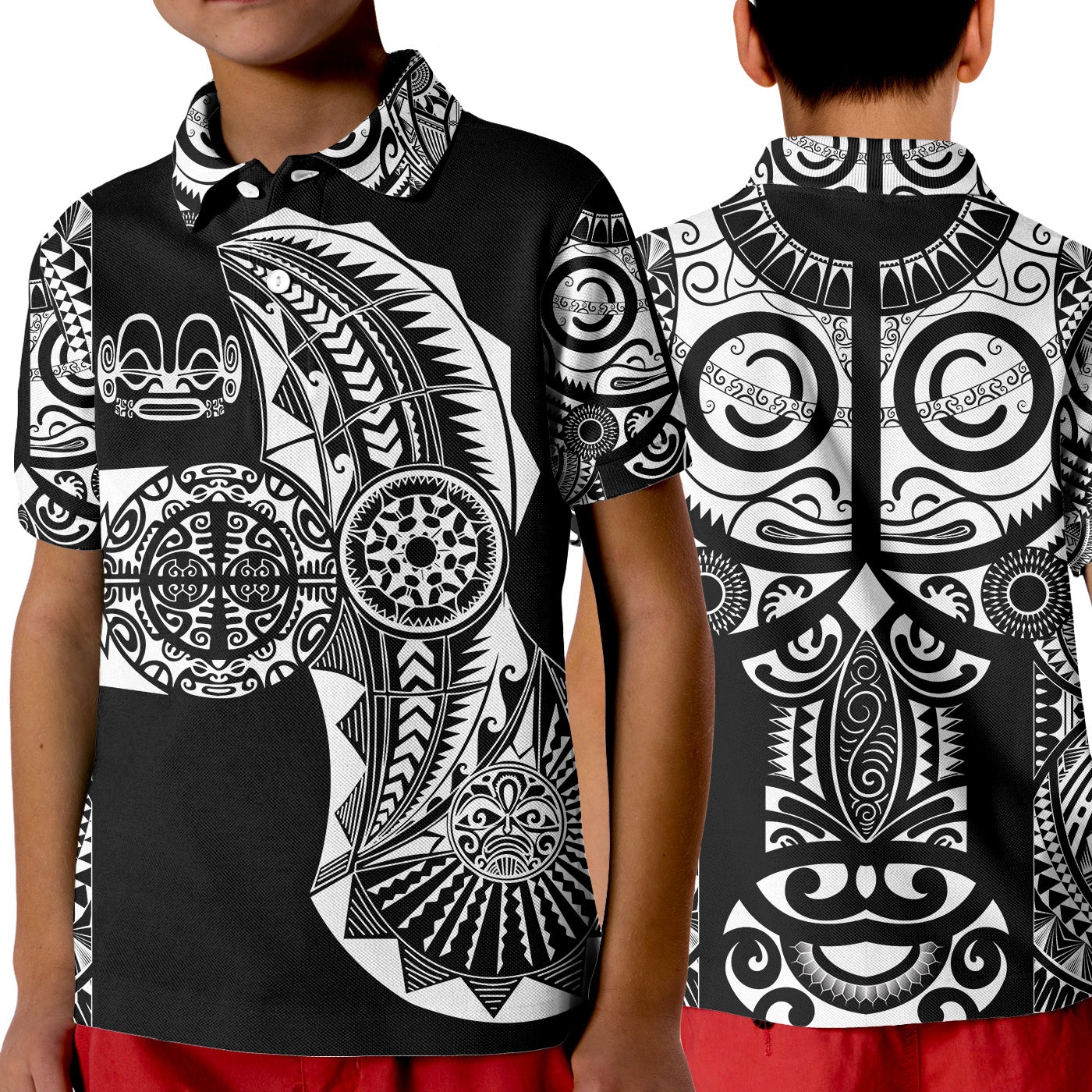 custom-personalised-marquesas-islands-polo-shirt-kid-marquesan-tattoo-original-style-black