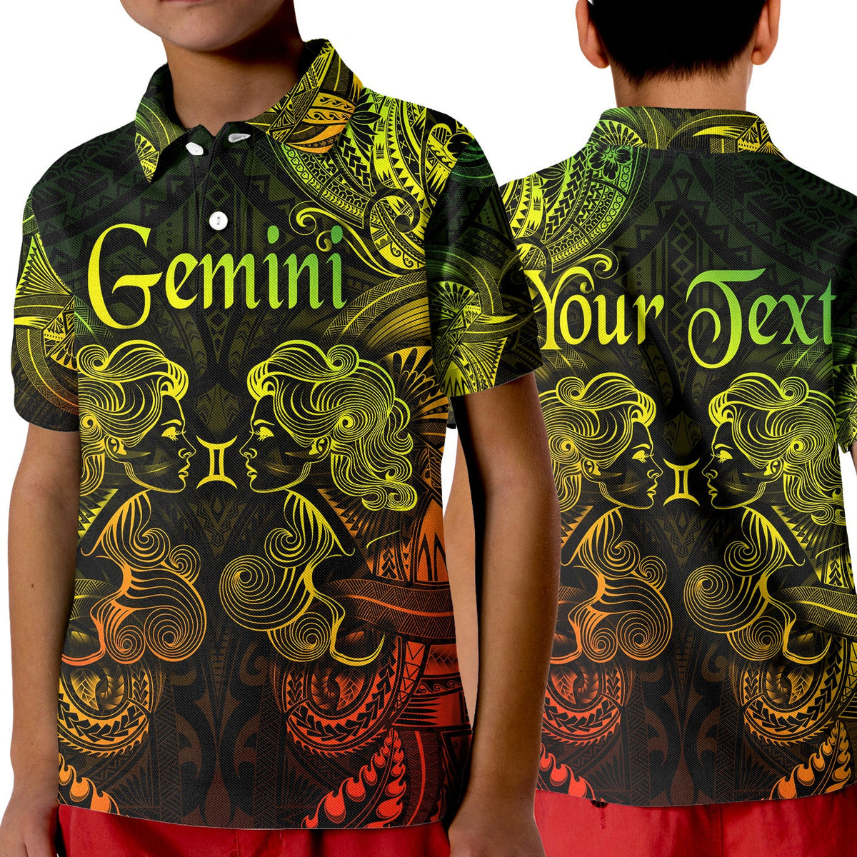 Custom Gemini Zodiac Polynesian Polo Shirt KID Unique Style Reggae LT8 - Wonder Print Shop