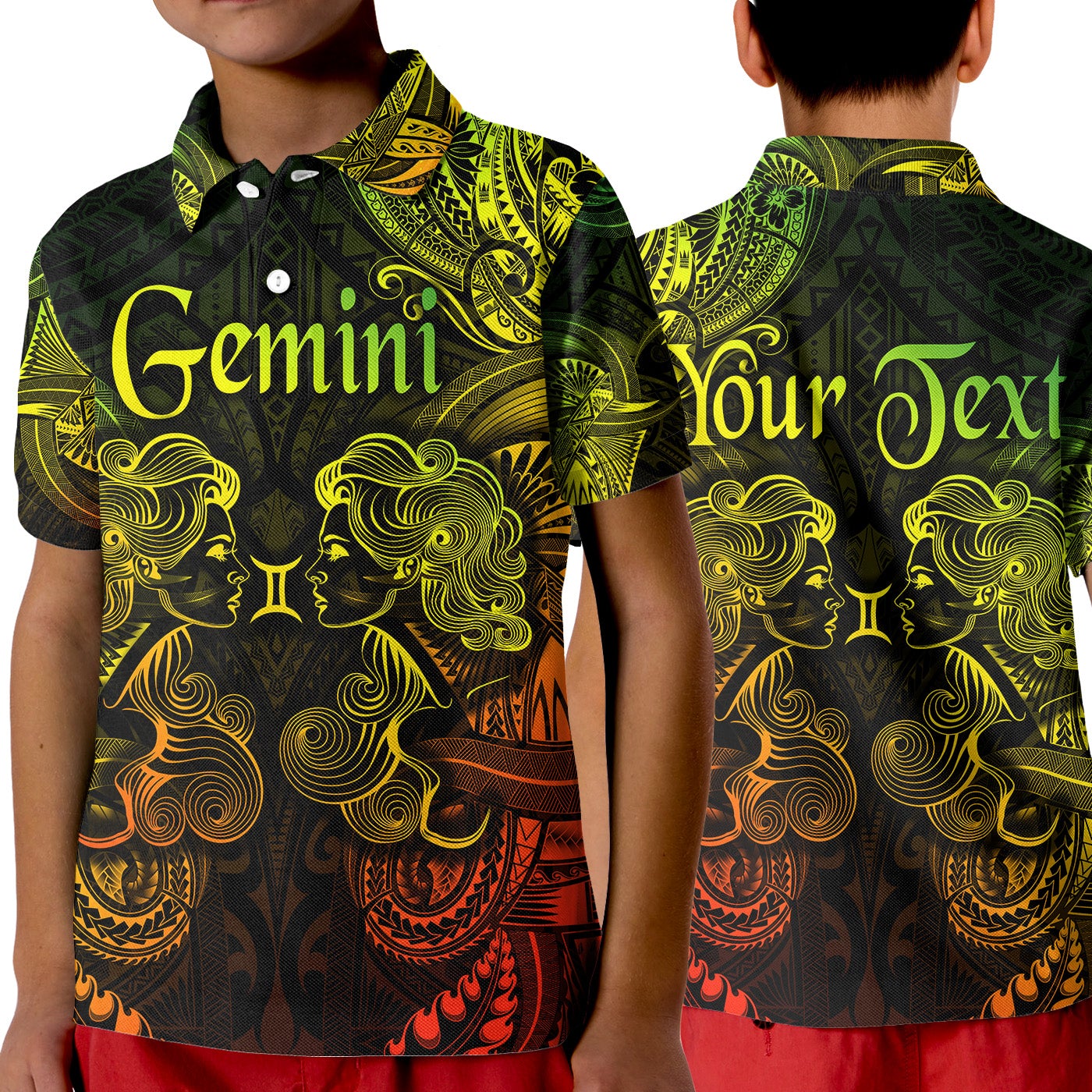 Custom Gemini Zodiac Polynesian Polo Shirt KID Unique Style Reggae LT8 - Wonder Print Shop