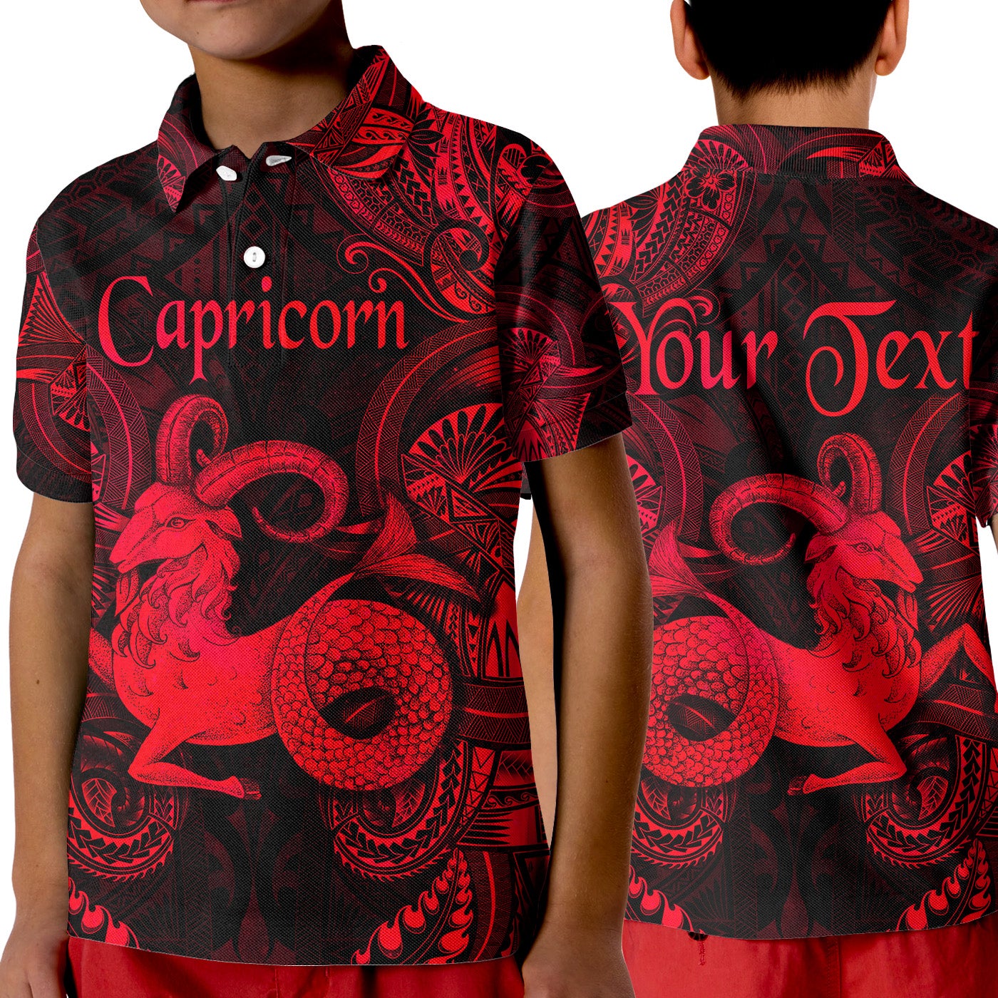 custom-personalised-capricorn-zodiac-polynesian-polo-shirt-kid-unique-style-red