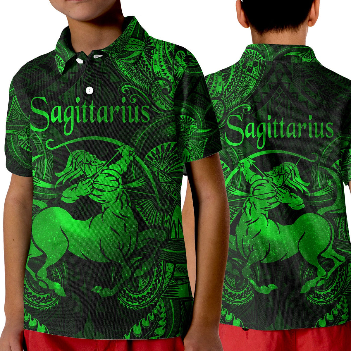 Sagittarius Zodiac Polynesian Polo Shirt KID Unique Style Green LT8 - Wonder Print Shop