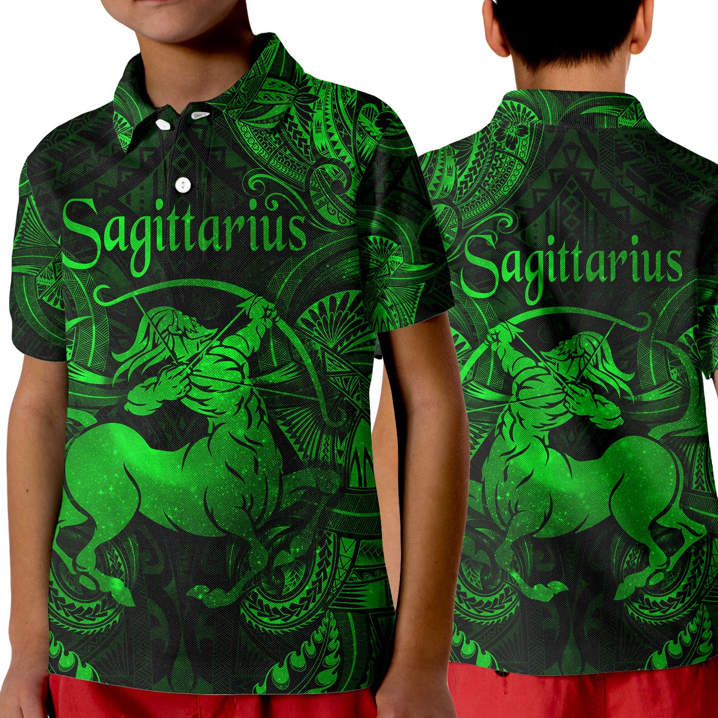 Sagittarius Zodiac Polynesian Polo Shirt KID Unique Style Green LT8 - Wonder Print Shop