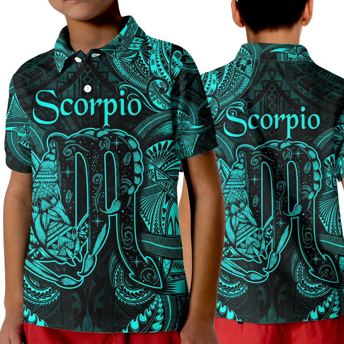Scorpio Zodiac Polynesian Polo Shirt KID Unique Style Turquoise LT8 - Wonder Print Shop