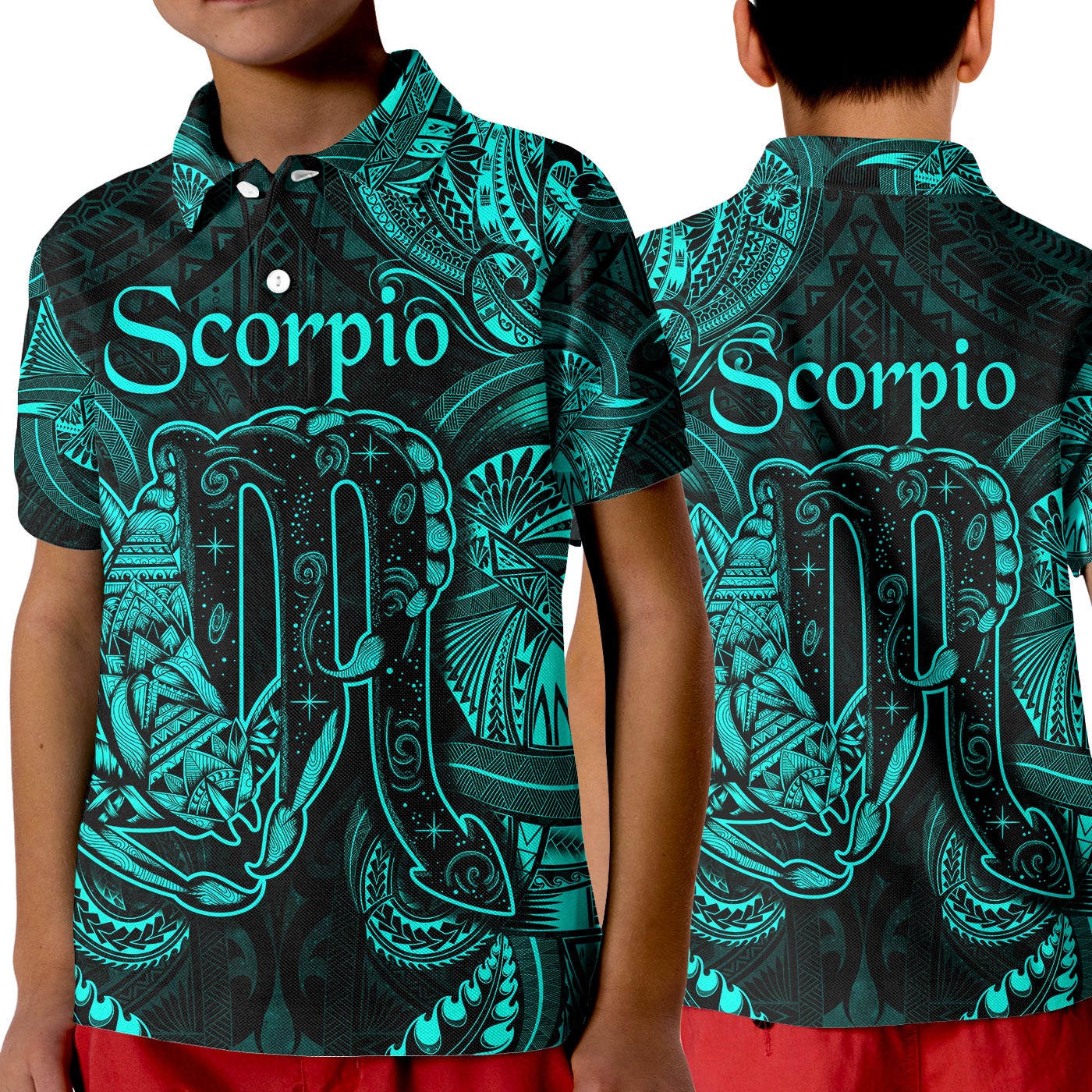 Scorpio Zodiac Polynesian Polo Shirt KID Unique Style Turquoise LT8 - Wonder Print Shop