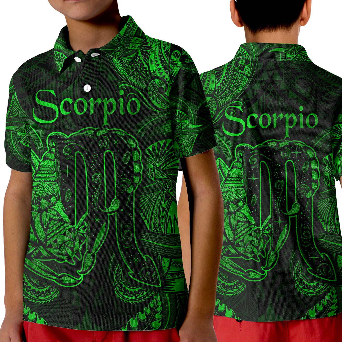 Scorpio Zodiac Polynesian Polo Shirt KID Unique Style Green LT8 - Wonder Print Shop