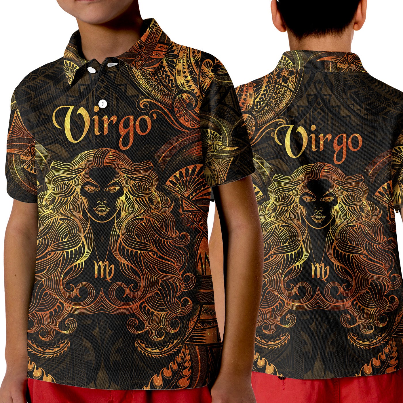 Virgo Zodiac Polynesian Polo Shirt KID Unique Style Gold LT8 - Wonder Print Shop