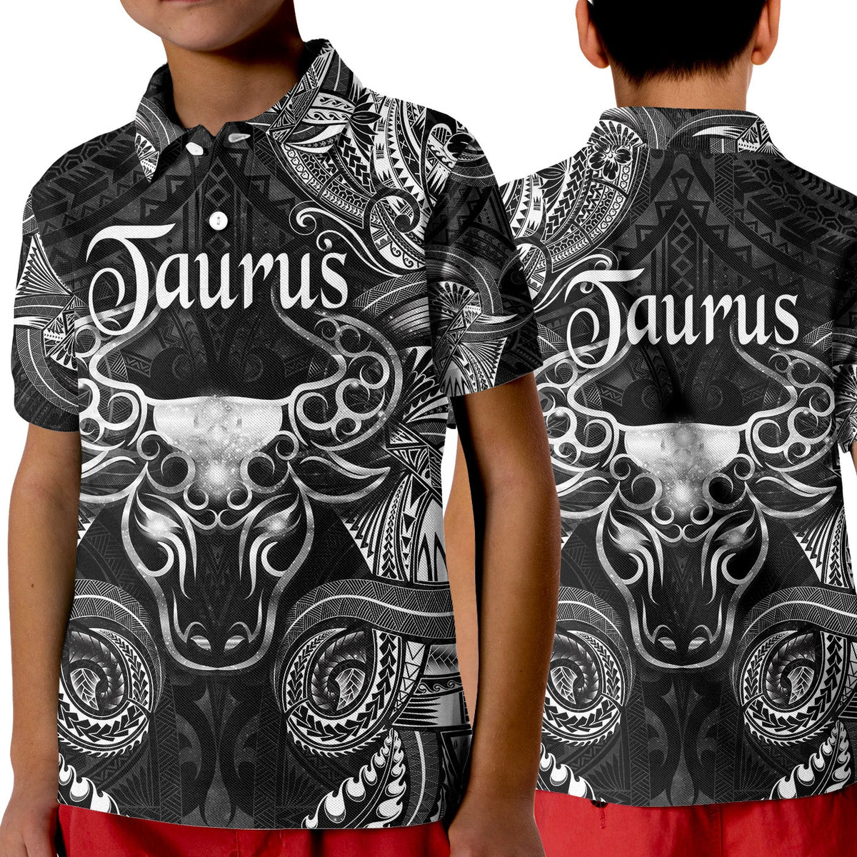 Taurus Zodiac Polynesian Polo Shirt KID Unique Style Black LT8 - Wonder Print Shop