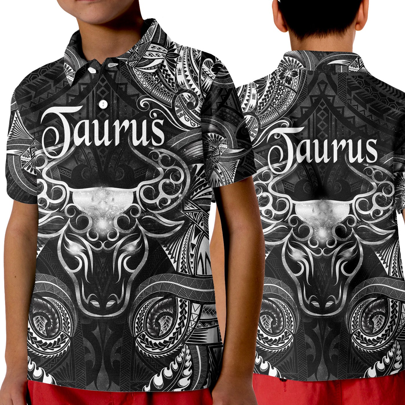 Taurus Zodiac Polynesian Polo Shirt KID Unique Style Black LT8 - Wonder Print Shop