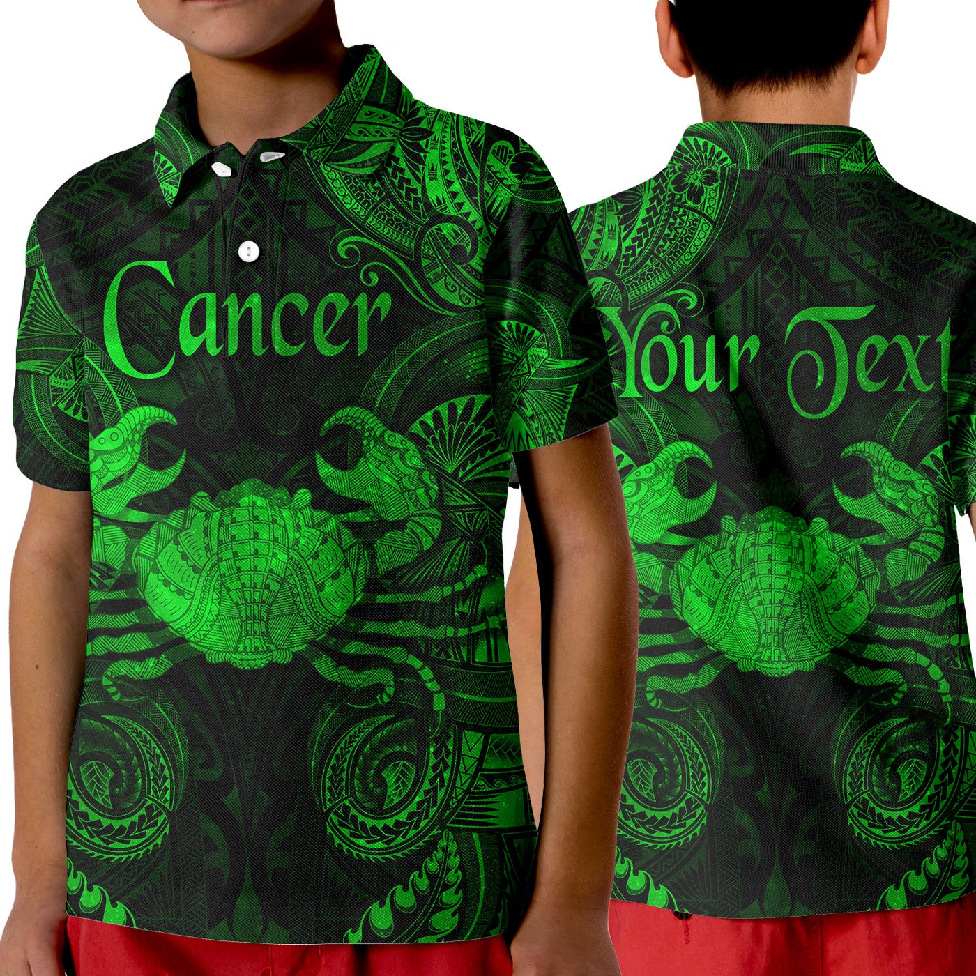 Custom Cancer Zodiac Polynesian Polo Shirt KID Unique Style Green LT8 - Wonder Print Shop