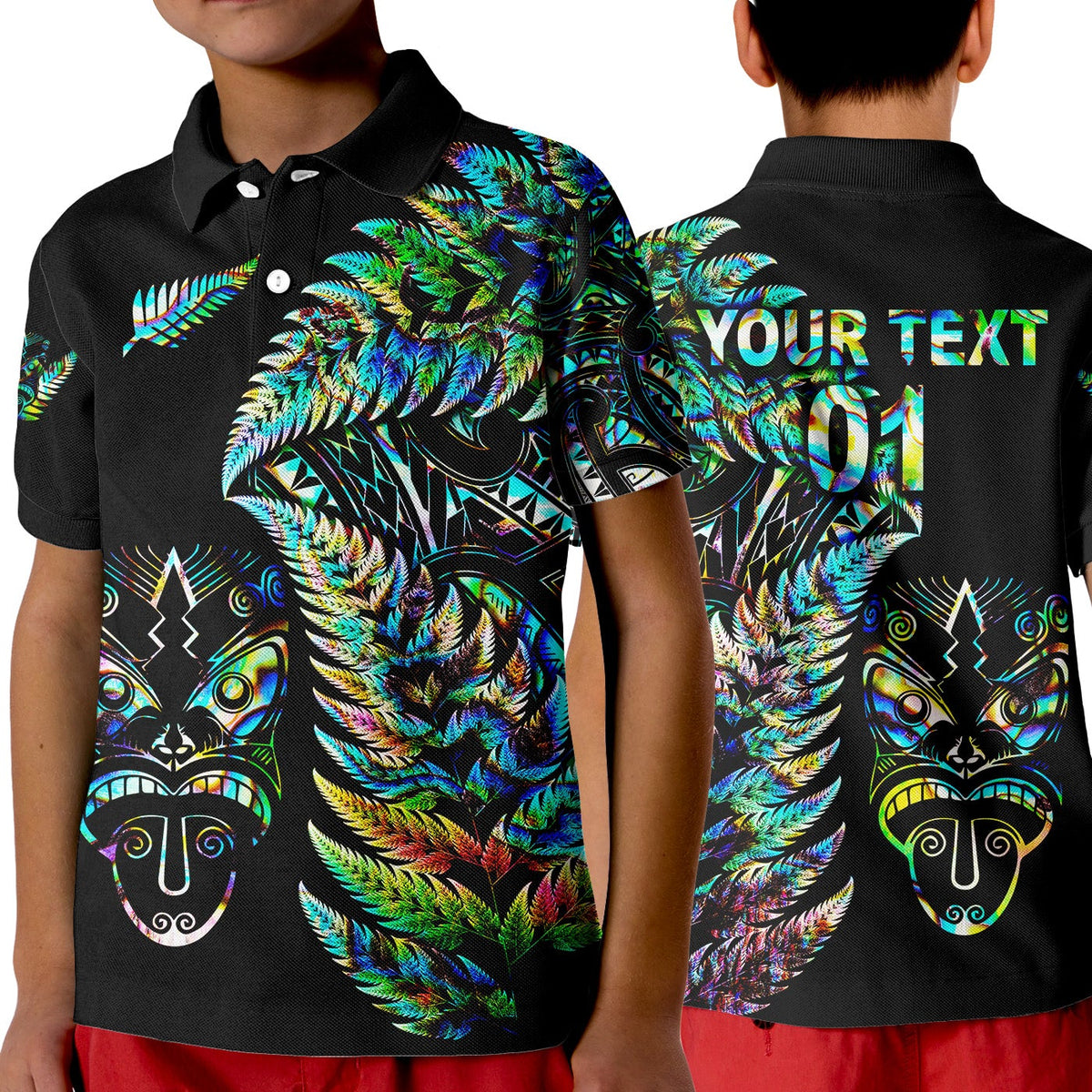 Custom New Zealand Haka Rugby Maori Polo Shirt KID Silver Fern Vibes Paua Shell LT8 - Wonder Print Shop
