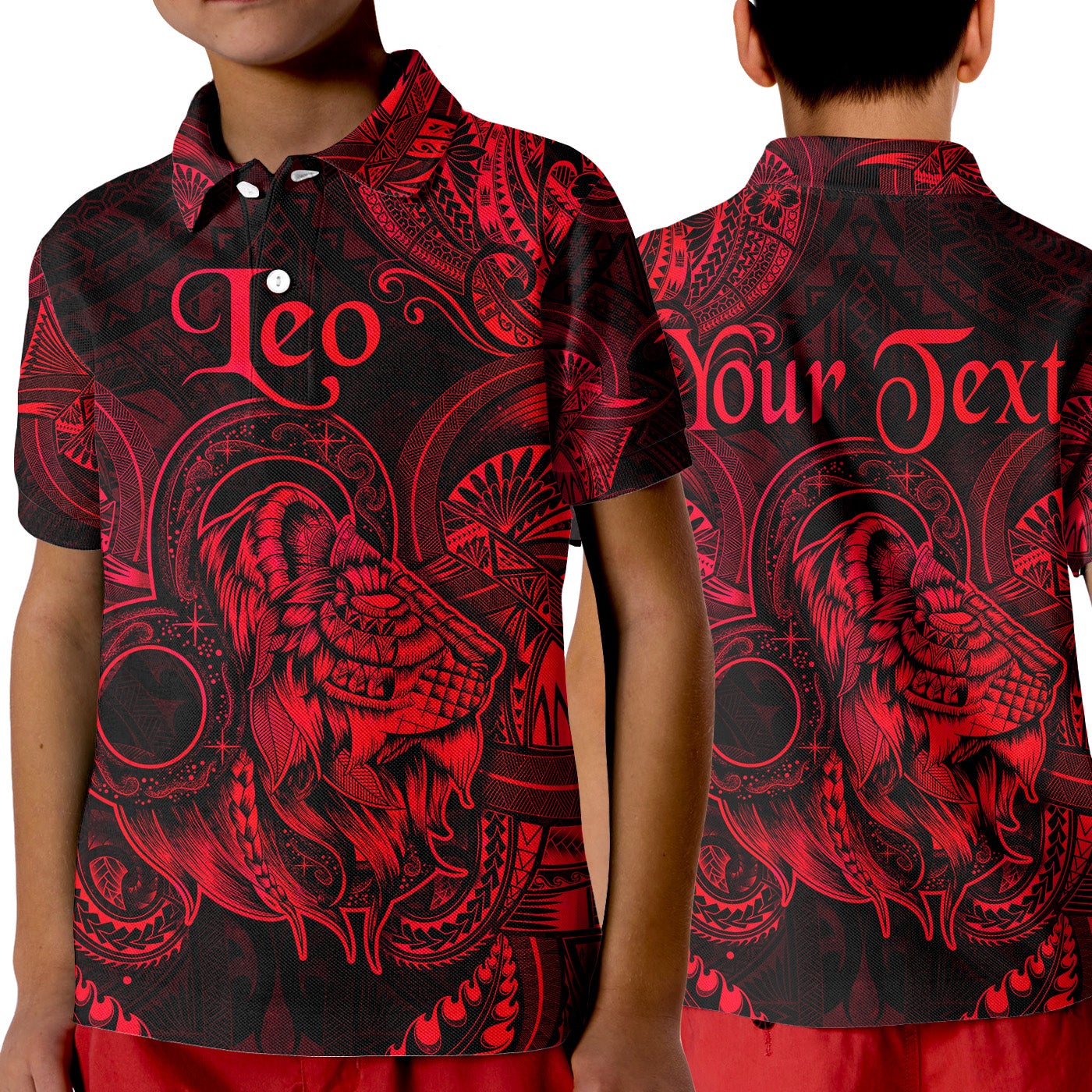 custom-personalised-leo-zodiac-polynesian-polo-shirt-kid-unique-style-red