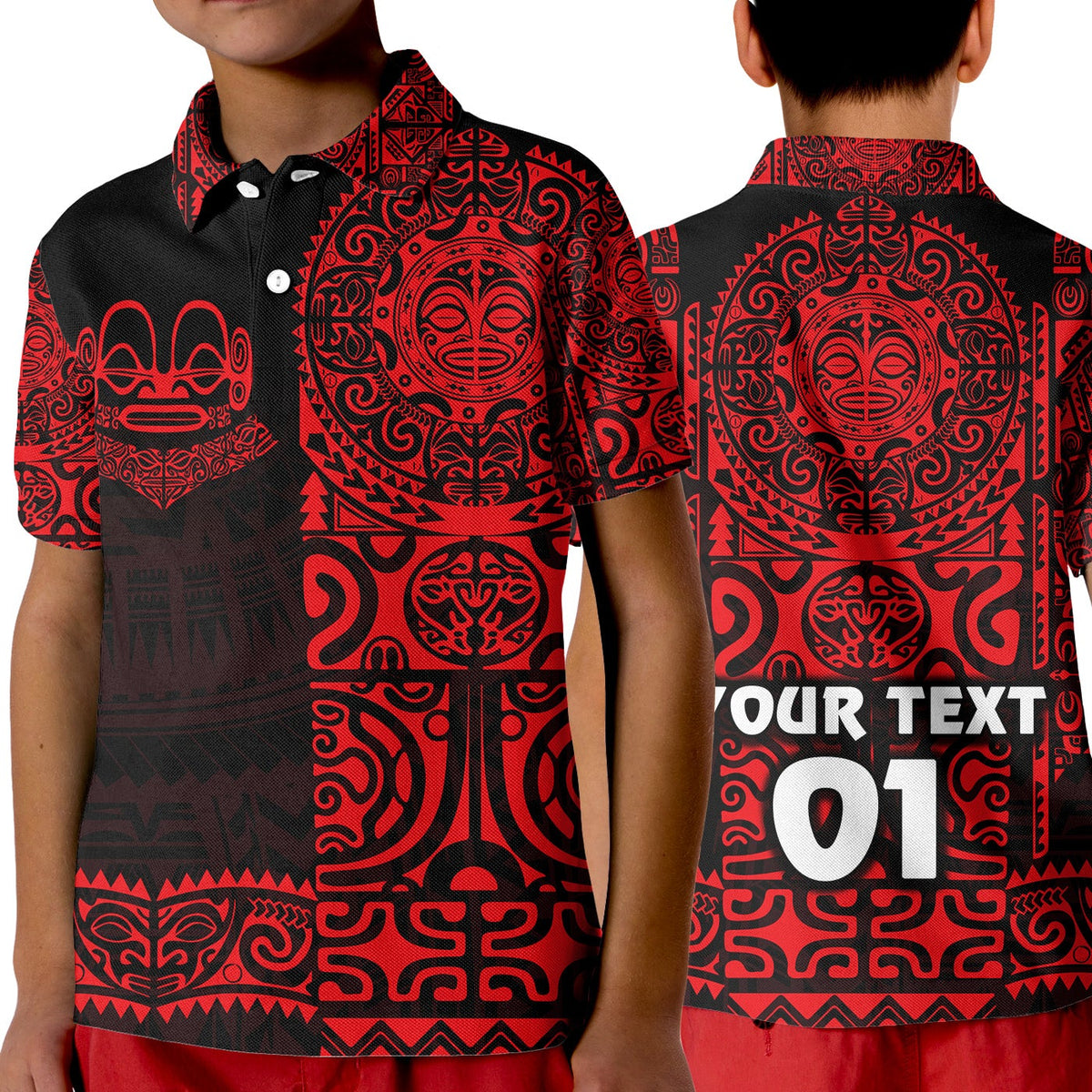 Custom Marquesas Islands Polo Shirt KID Marquesan Tattoo Unique Style Red LT8 - Wonder Print Shop