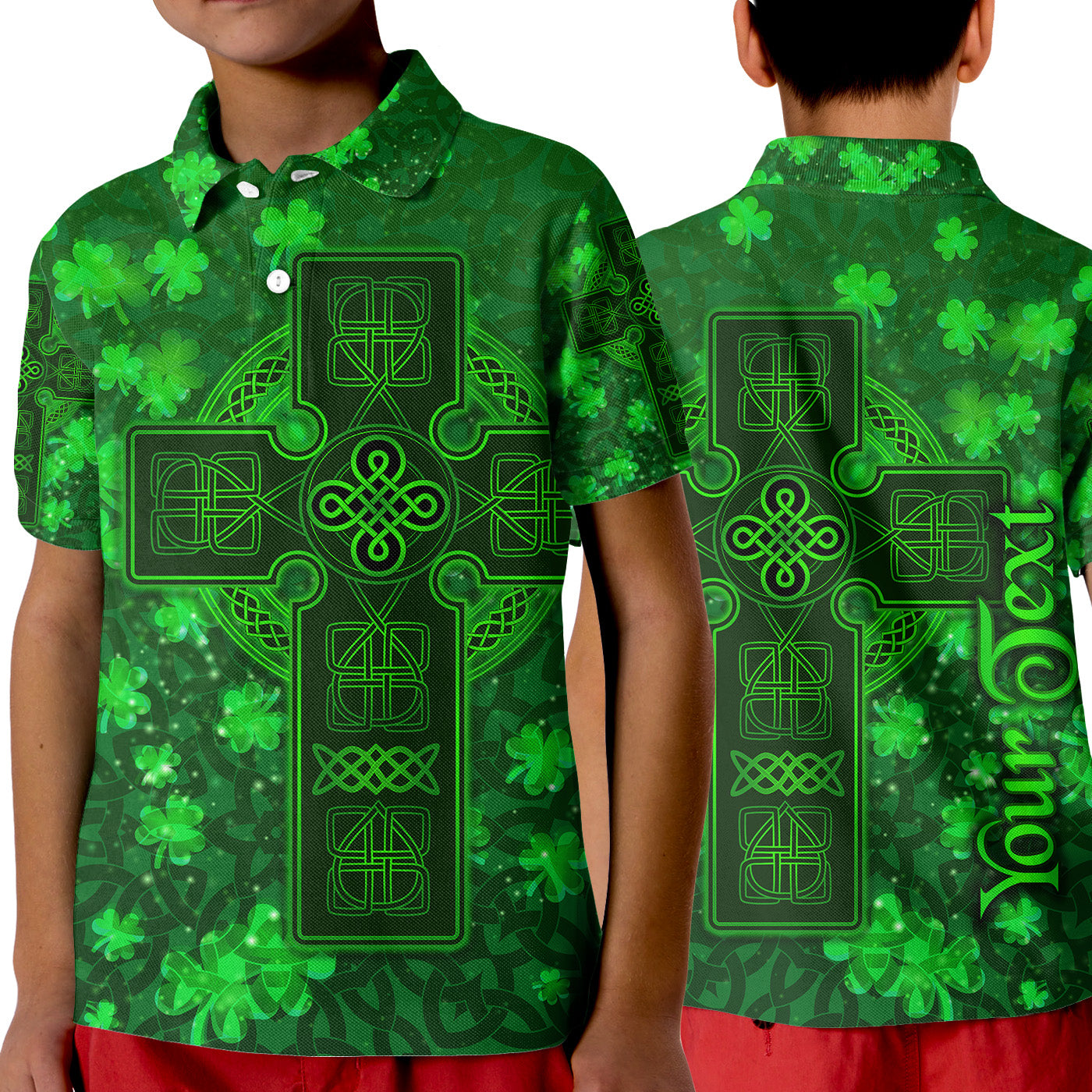 custom-personalised-celtic-cross-polo-shirt-kid-with-shamrock-simple-style