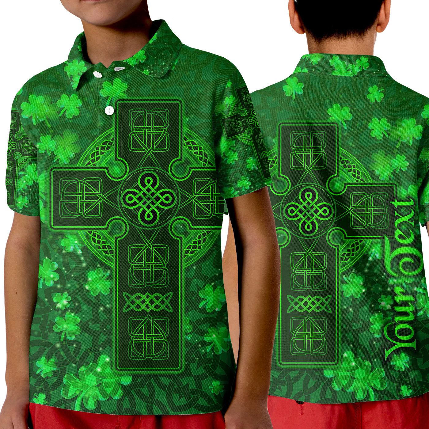 Custom Celtic Cross Polo Shirt KId With Shamrock Simple Style LT8 - Wonder Print Shop