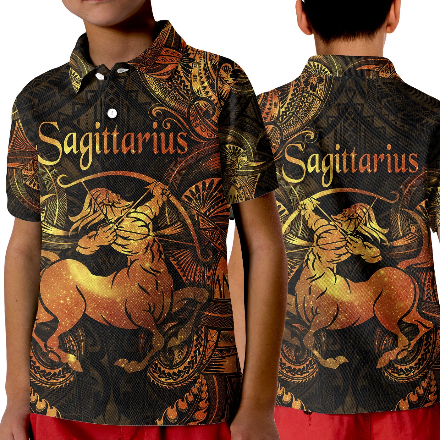 Sagittarius Zodiac Polynesian Polo Shirt KID Unique Style Gold LT8 - Wonder Print Shop