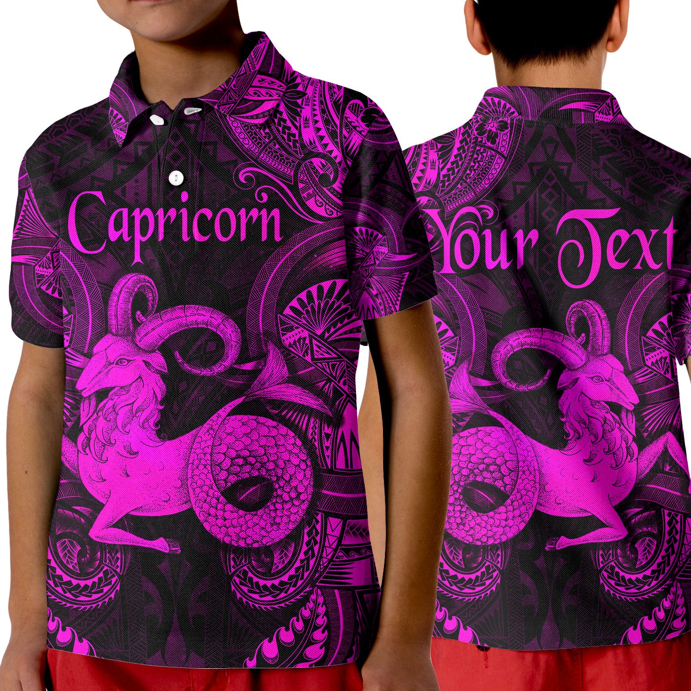 custom-personalised-capricorn-zodiac-polynesian-polo-shirt-kid-unique-style-pink