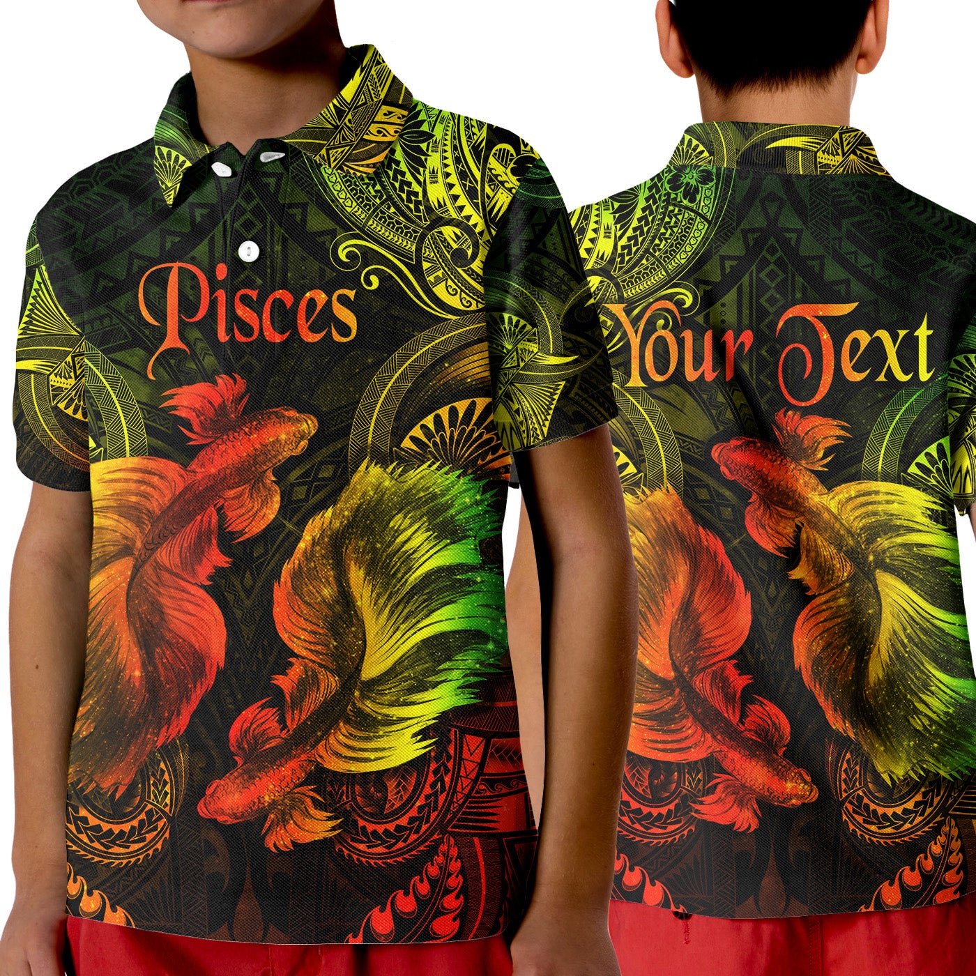 custom-personalised-pisces-zodiac-polynesian-polo-shirt-kid-unique-style-reggae