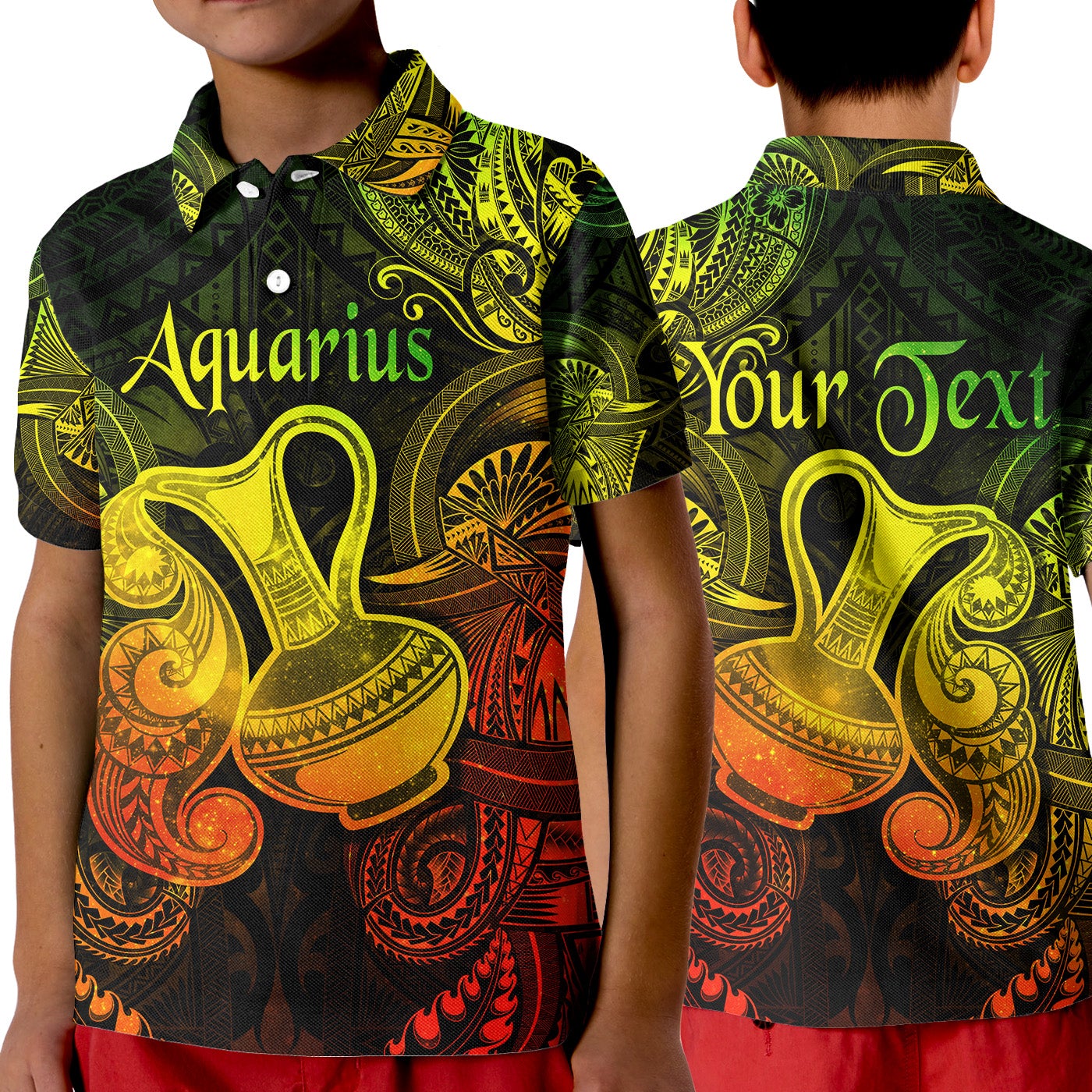 Custom Aquarius Zodiac Polynesian Polo Shirt KID Unique Style Reggae LT8 - Wonder Print Shop
