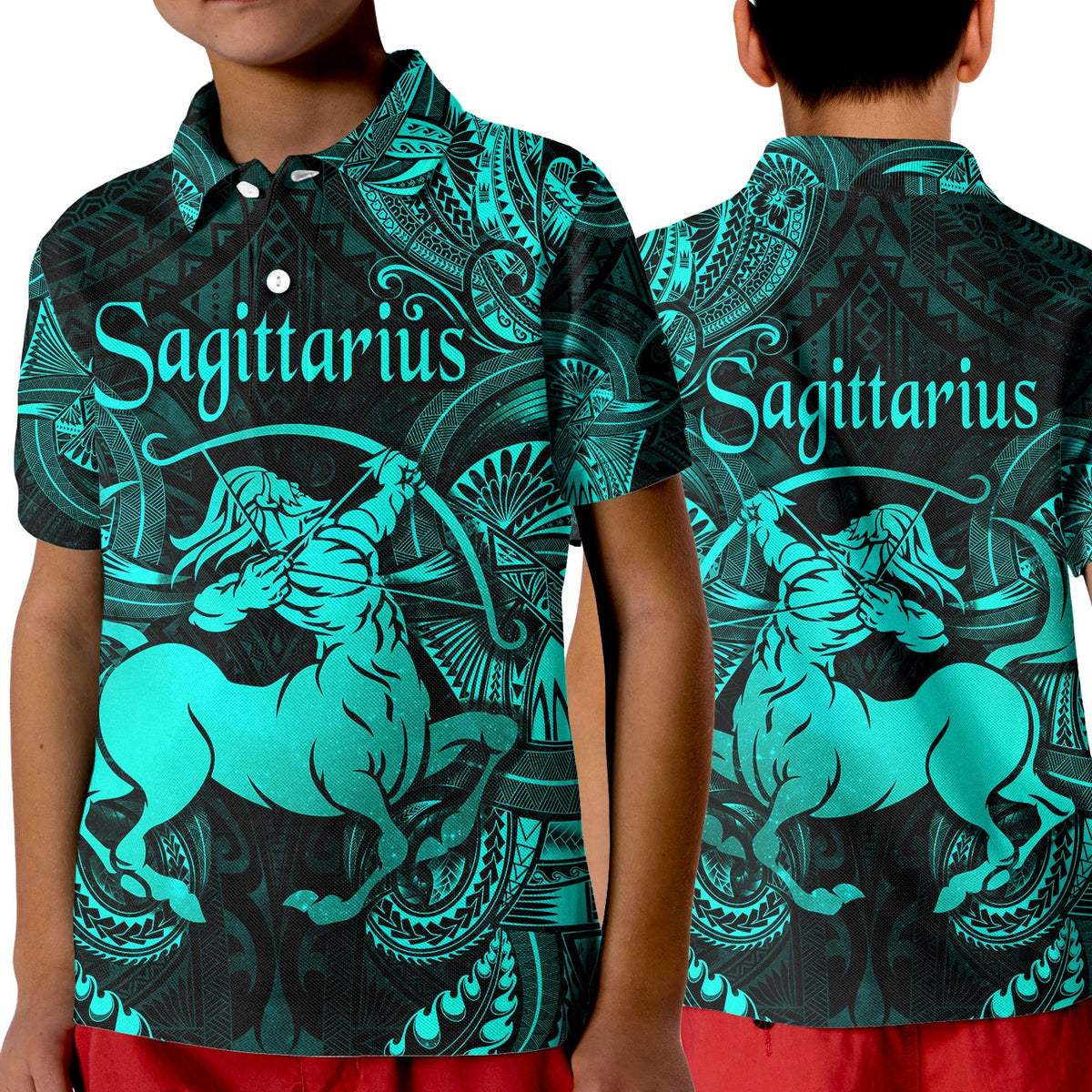 Sagittarius Zodiac Polynesian Polo Shirt KID Unique Style Turquoise LT8 - Wonder Print Shop
