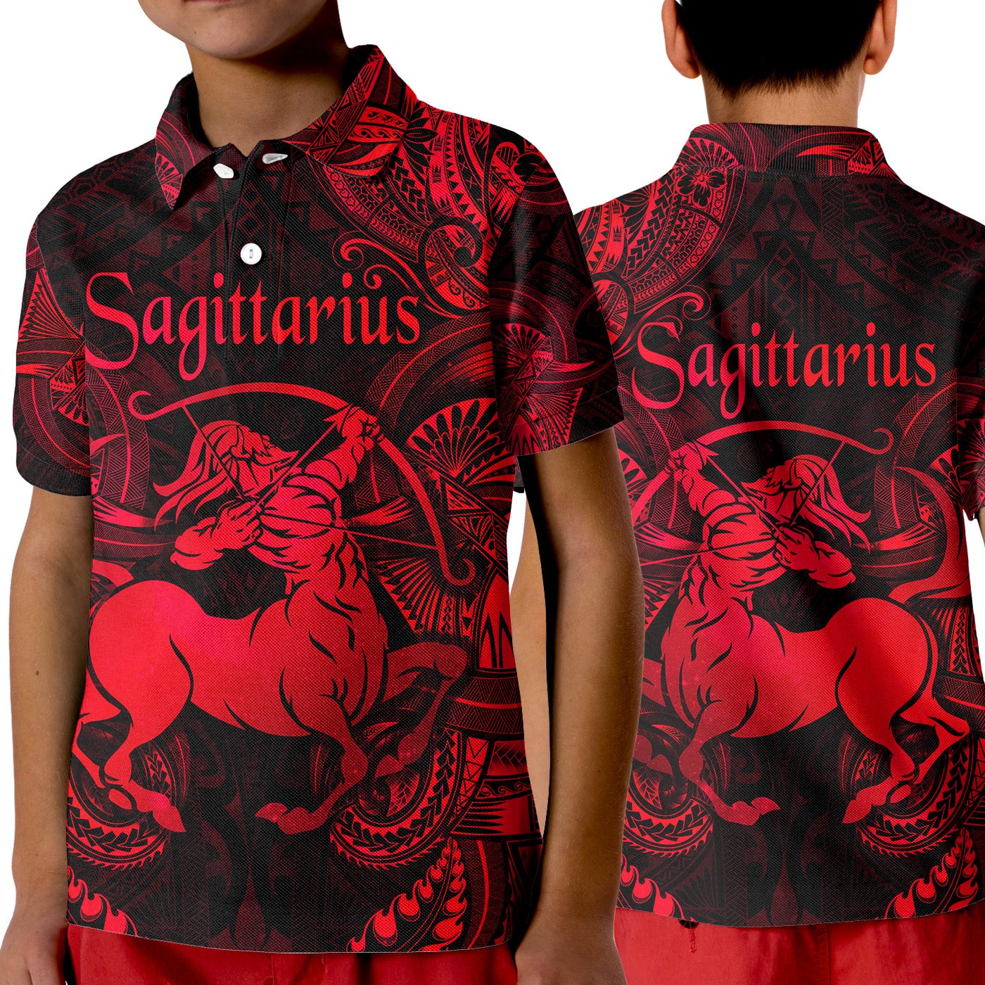 Sagittarius Zodiac Polynesian Polo Shirt KID Unique Style Red LT8 - Wonder Print Shop