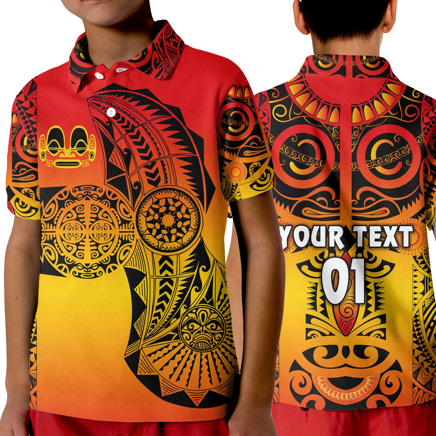 custom-personalised-marquesas-islands-polo-shirt-kid-marquesan-tattoo-original-style-gradient-red