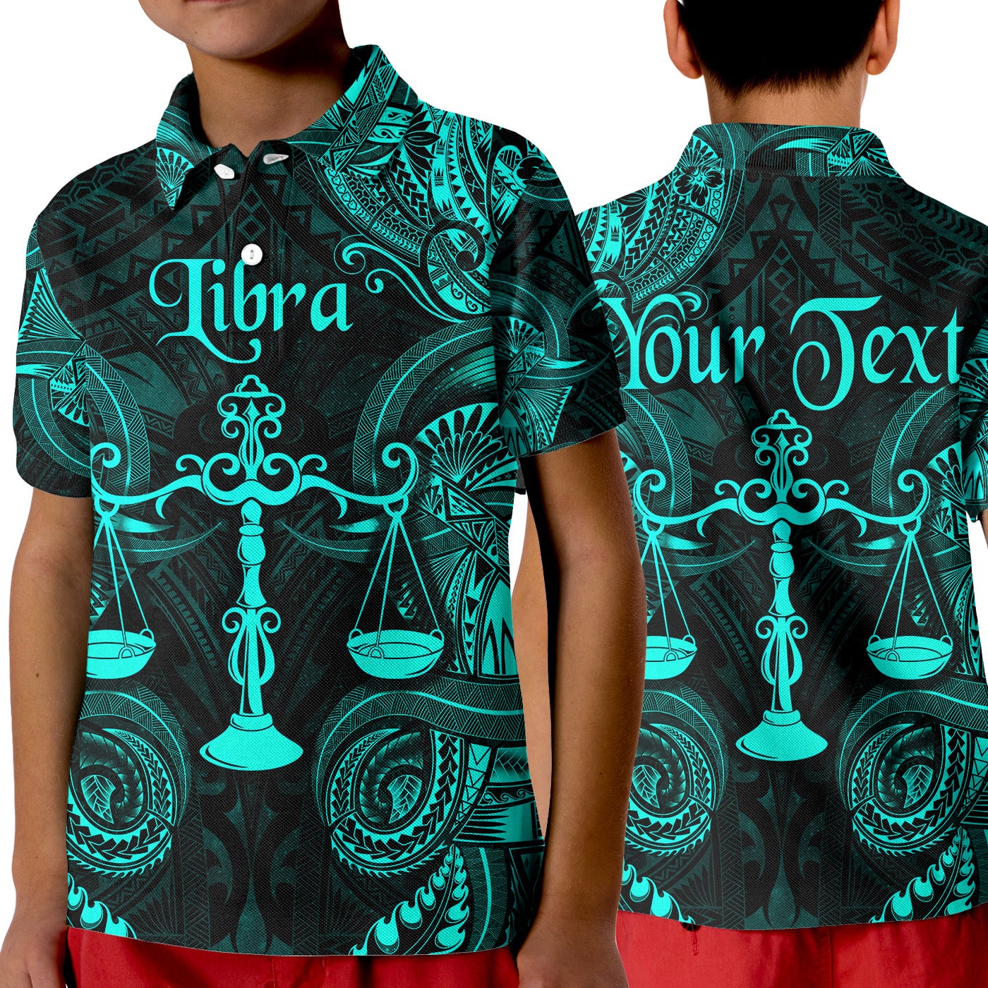 custom-personalised-libra-zodiac-polynesian-polo-shirt-kid-unique-style-turquoise