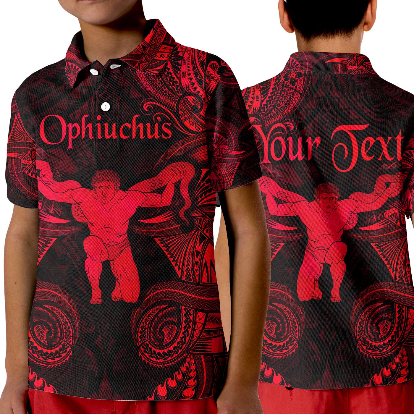 custom-personalised-ophiuchus-zodiac-polynesian-polo-shirt-kid-unique-style-red