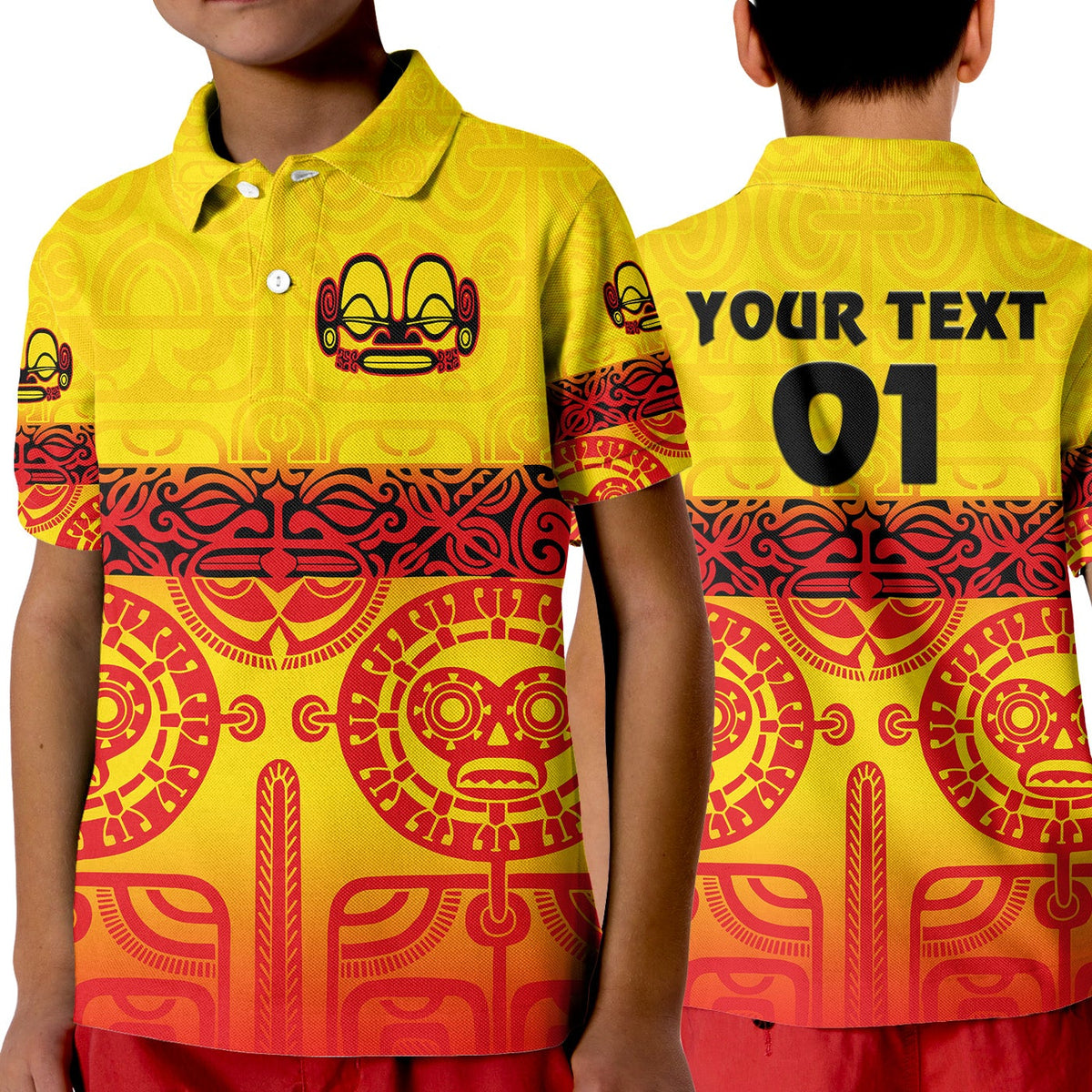 Custom Marquesas Islands Polo Shirt KID Marquesan Tattoo Special Style Gradient Yellow LT8 - Wonder Print Shop