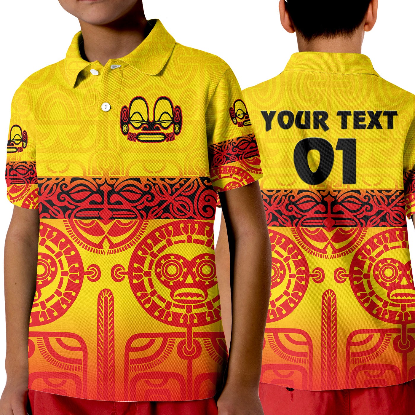 custom-personalised-marquesas-islands-polo-shirt-kid-marquesan-tattoo-special-style-gradient-yellow