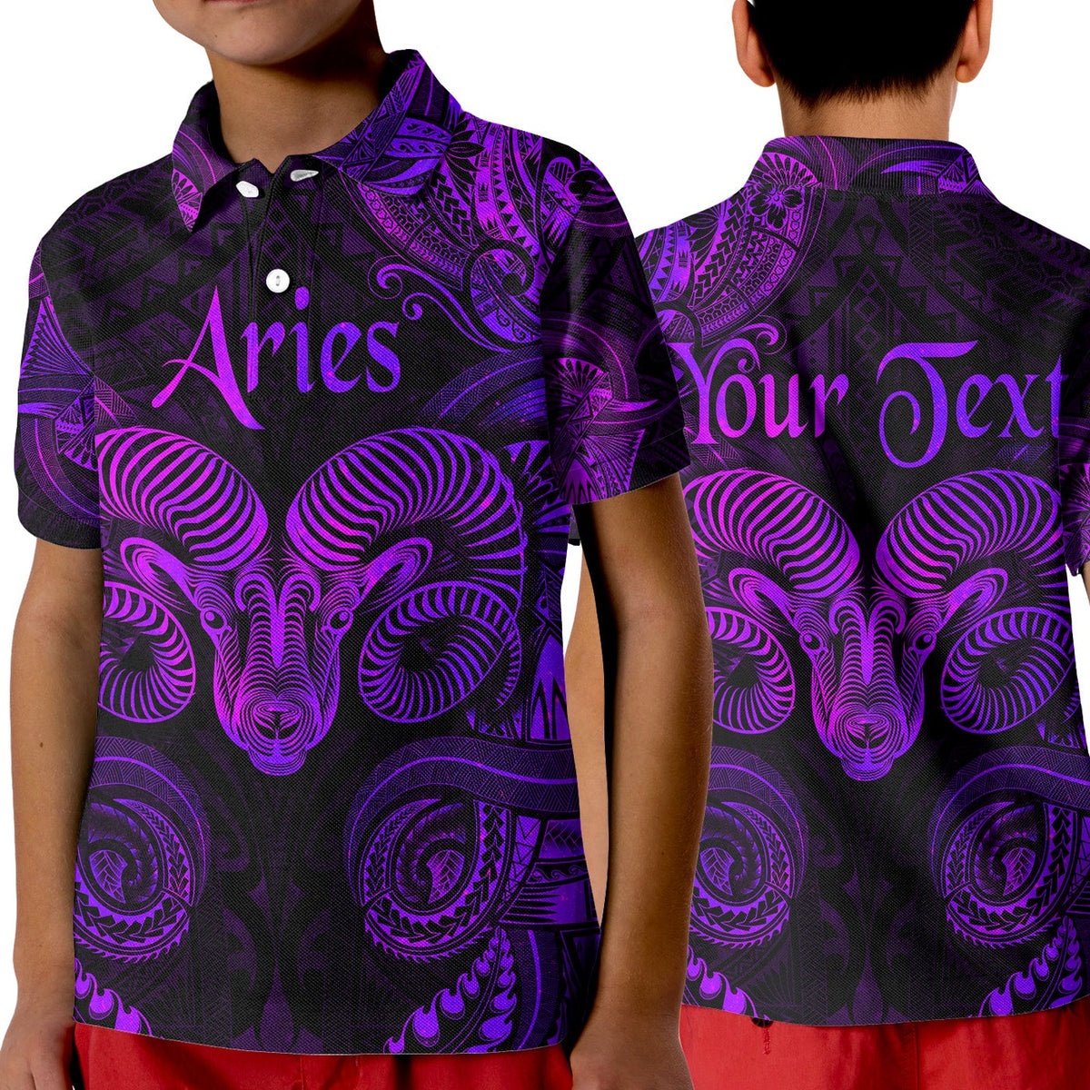 Custom Aries Zodiac Polynesian Polo Shirt KID Unique Style Purple LT8 - Wonder Print Shop