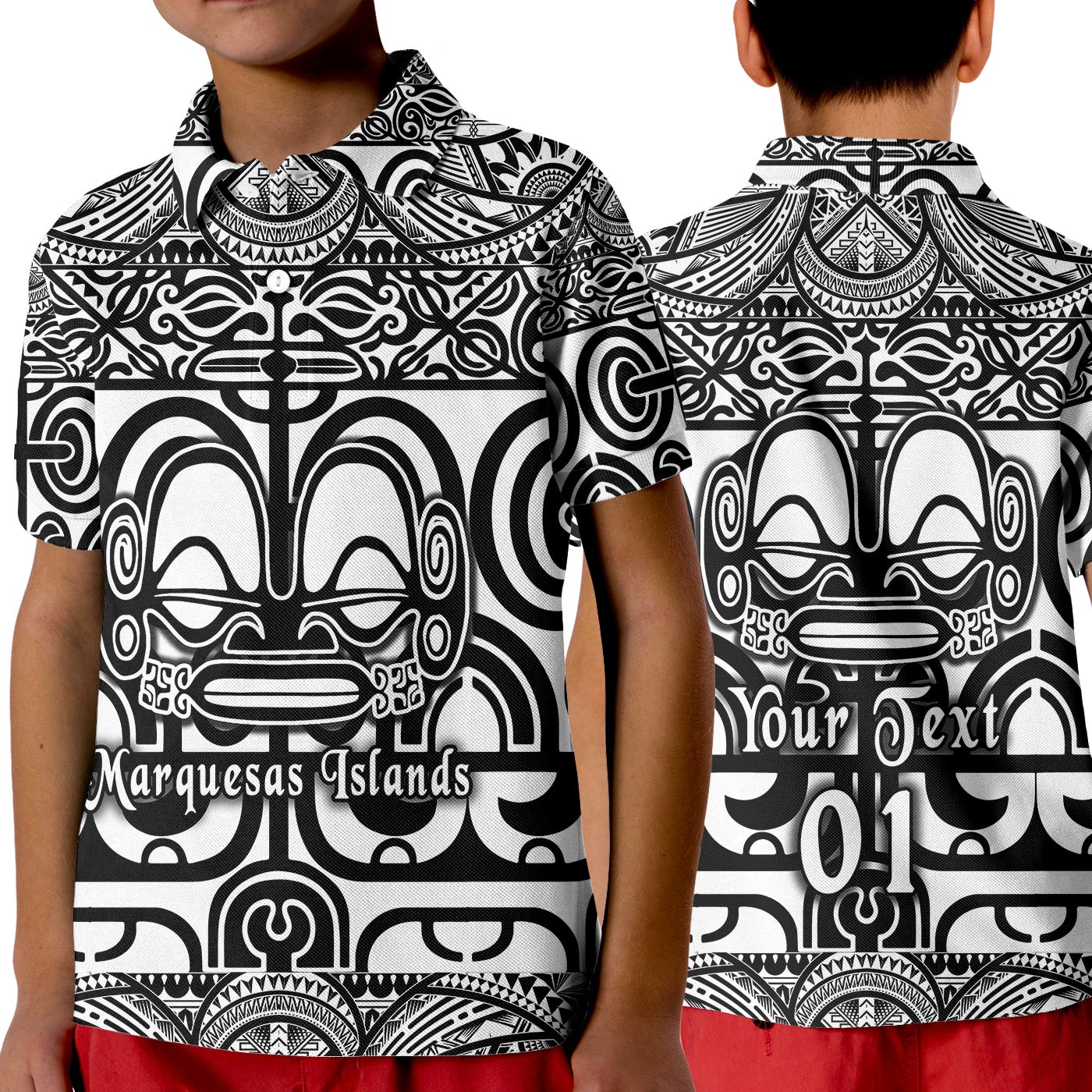 custom-personalised-marquesas-islands-polo-shirt-kid-marquesan-tattoo-simple-style-black