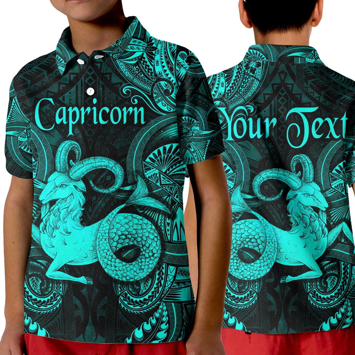 Custom Capricorn Zodiac Polynesian Polo Shirt KID Unique Style Turquoise LT8 - Wonder Print Shop