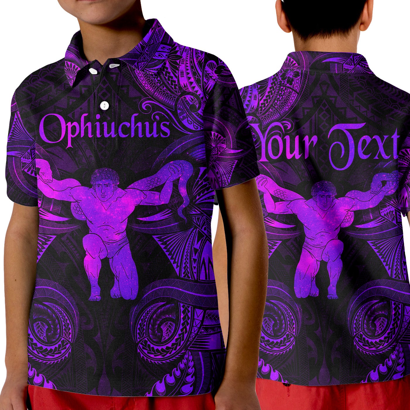 custom-personalised-ophiuchus-zodiac-polynesian-polo-shirt-kid-unique-style-purple