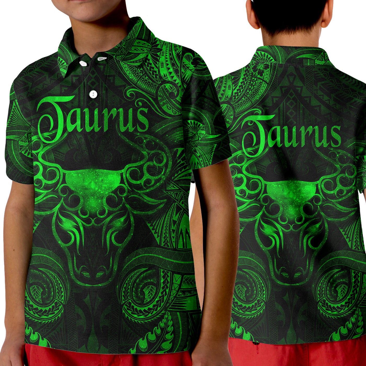 Taurus Zodiac Polynesian Polo Shirt KID Unique Style Green LT8 - Wonder Print Shop